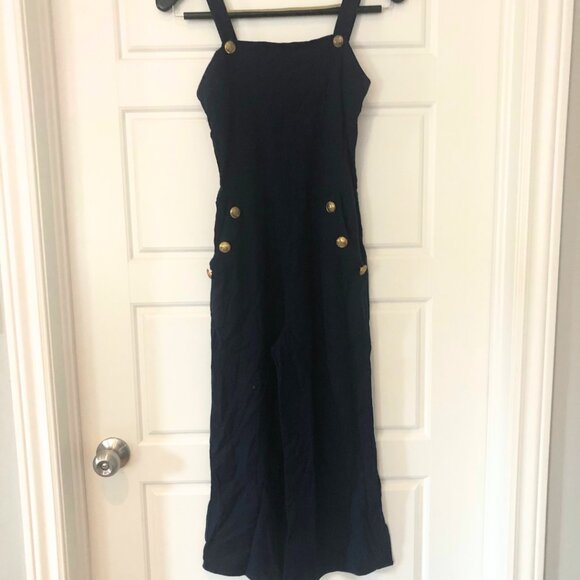 Linen Blend Wide Leg Cropped Overalls Monteau - Picture 1 of 7